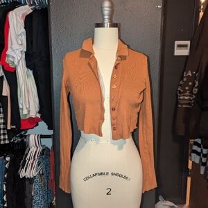 Orange Cropped Button Up Urban Outfitters